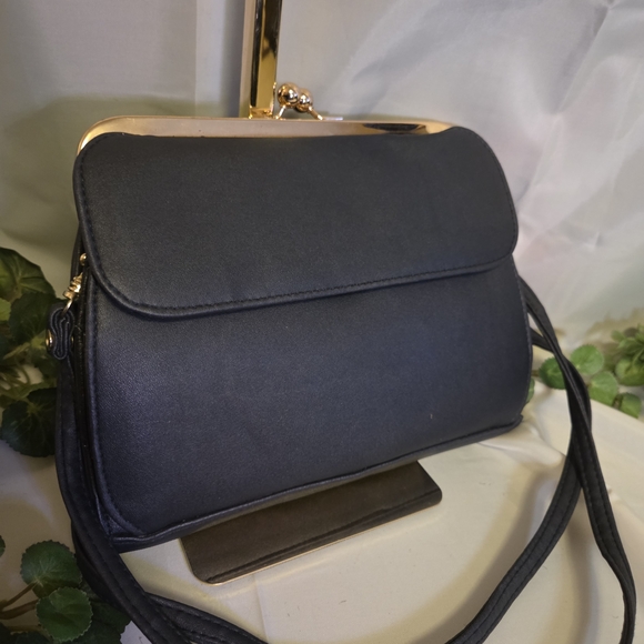 Handbags - Trendy Blue Kiss Lock Wallet Crossbody Purse Gold Frame Clutch Shoulder Bag